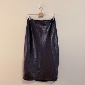 Paper Crown Anthropologie Black Sequin Pencil Skirt with Slit